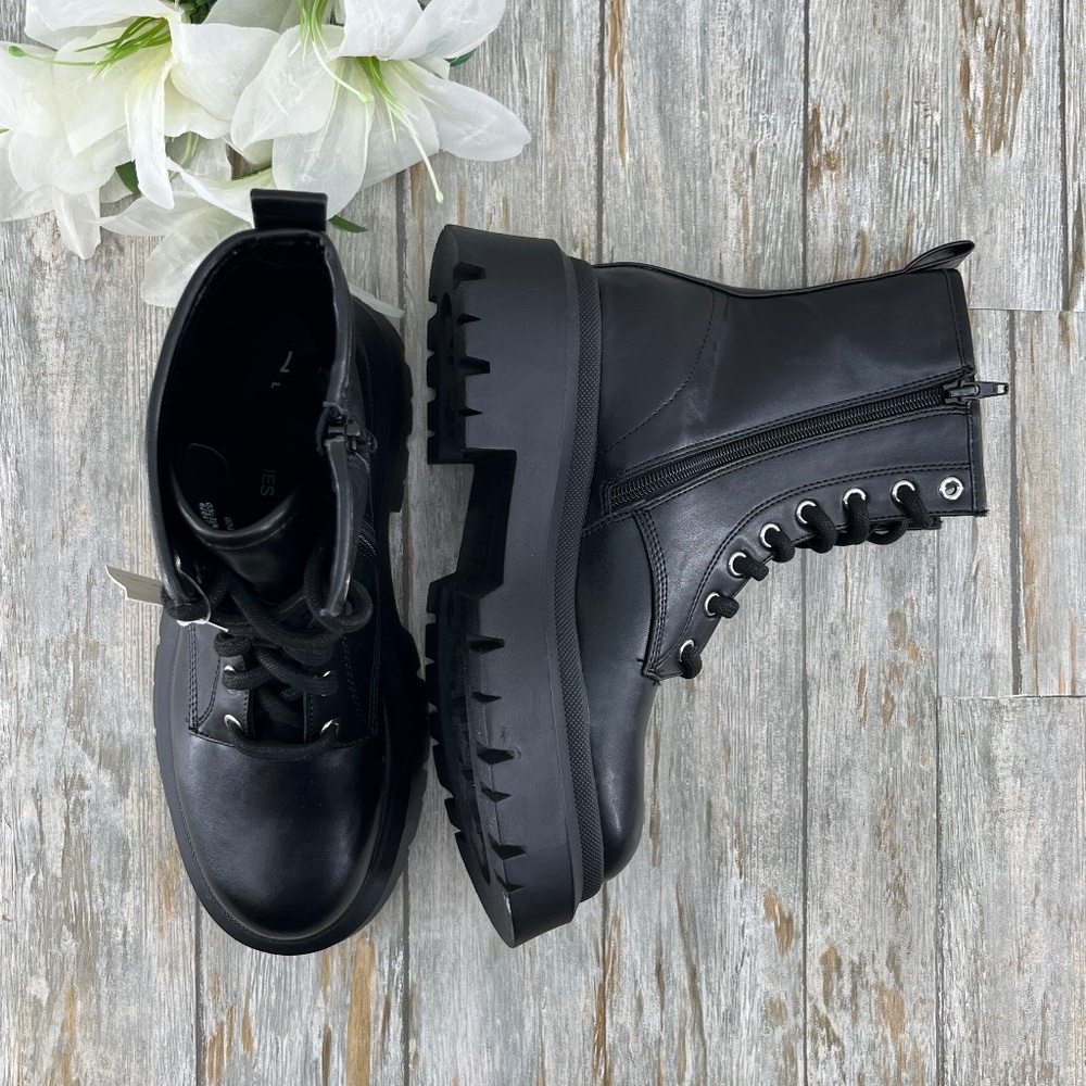 Lug Sole Combat Moto Boots Shoes Black Size 7 - Picture 3 of 11